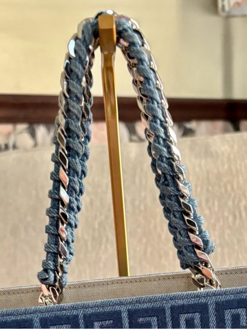 Givenchy G-Tote Medium Tote Canvas and Leather Chain Accent Medium Blue - Picture 6 of 11